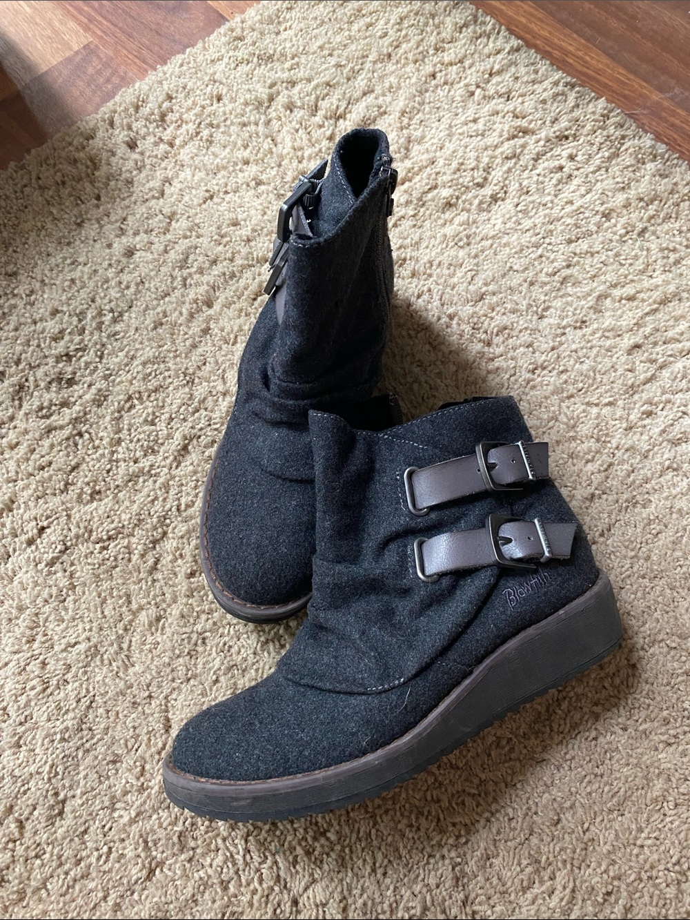 Blowfish Black Wool Buckle Ankle Boots